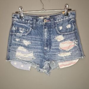 Hollister Blue Distressed Jean Shorts with Flag Accents